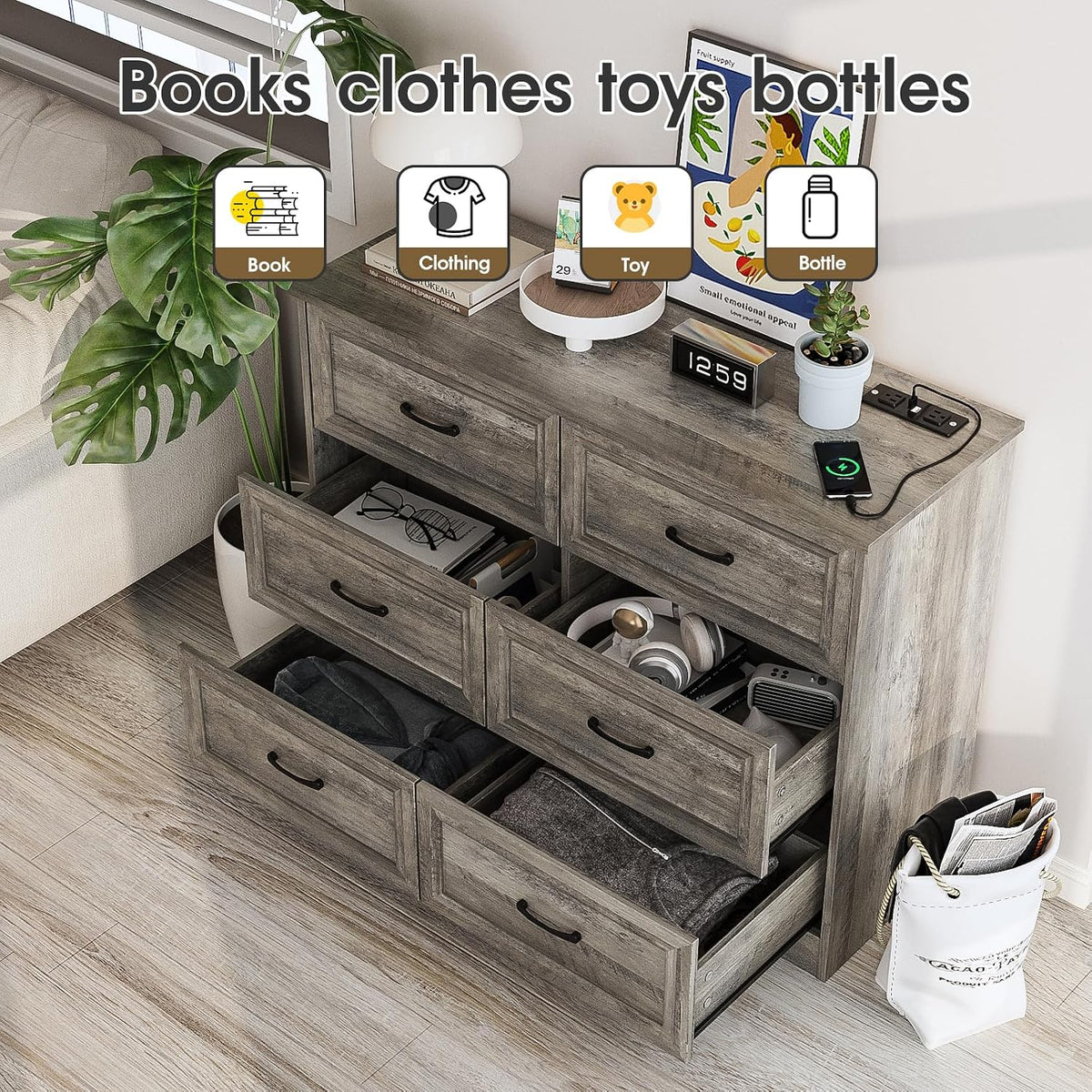 Fameill Dresser for Bedroom, 6 Drawer Wide Dresser Organizer with
