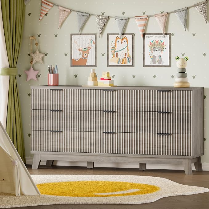 63" Long Dresser for Bedroom, 9-Drawer Fluted Dresser, Extra-Wide Wood Chest of - Image 8