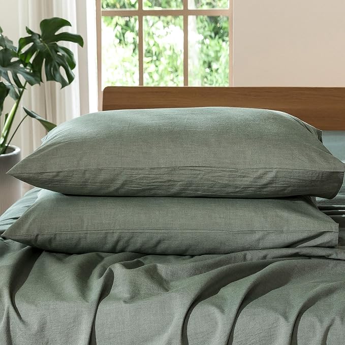 MooMee Bedding Pillowcases Pack of 2 100% Washed Cotton Linen Like Textured by MOOMEE