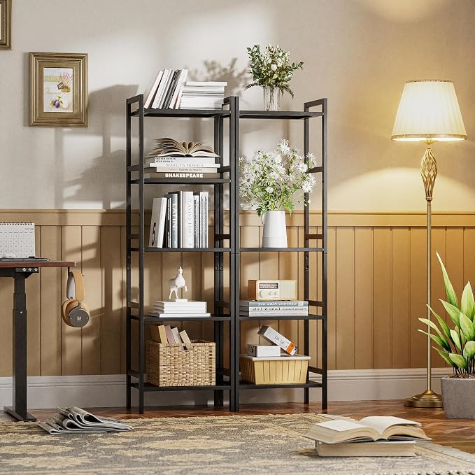 HITNET 5 Tier Narrow Bookshelf, Bamboo Bookcase, Slim Tall Storage Rack Free - Image 2