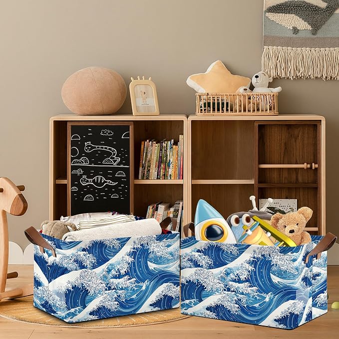 Ocean Wave Storage Baskets, Japanese Foldable Organizer Bin - Image 7