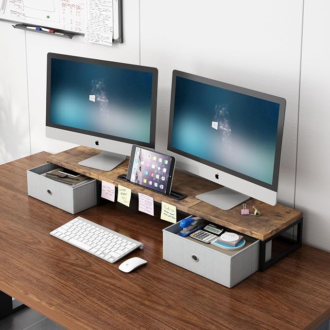 Dual Monitor Stand Riser with 2 Drawers - Image 8