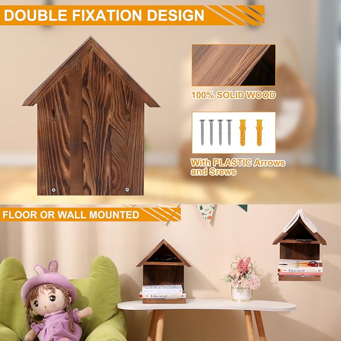 Floating Bedside Wood Bookshelf, Triangle Book Page Holder, Wooden Simple - Image 3
