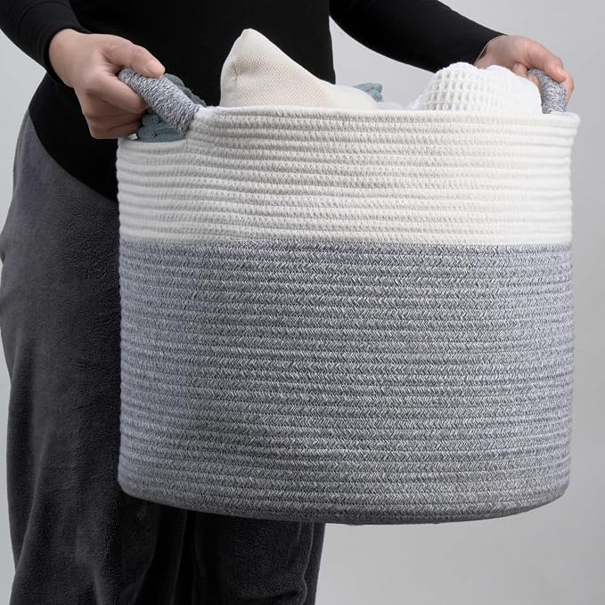 Blanket Basket - Woven Round Rope Storage Basket - Image 8