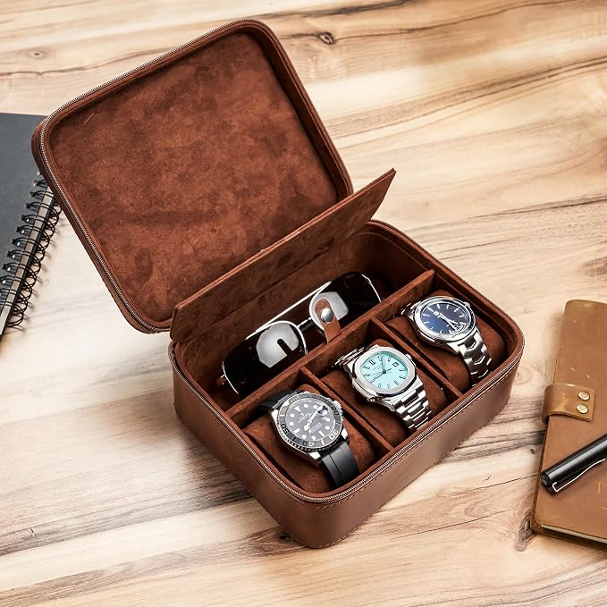 Awesometik 3 Slot Luxury Travel Faux Leather Watch Case. Watch Storage - Image 5