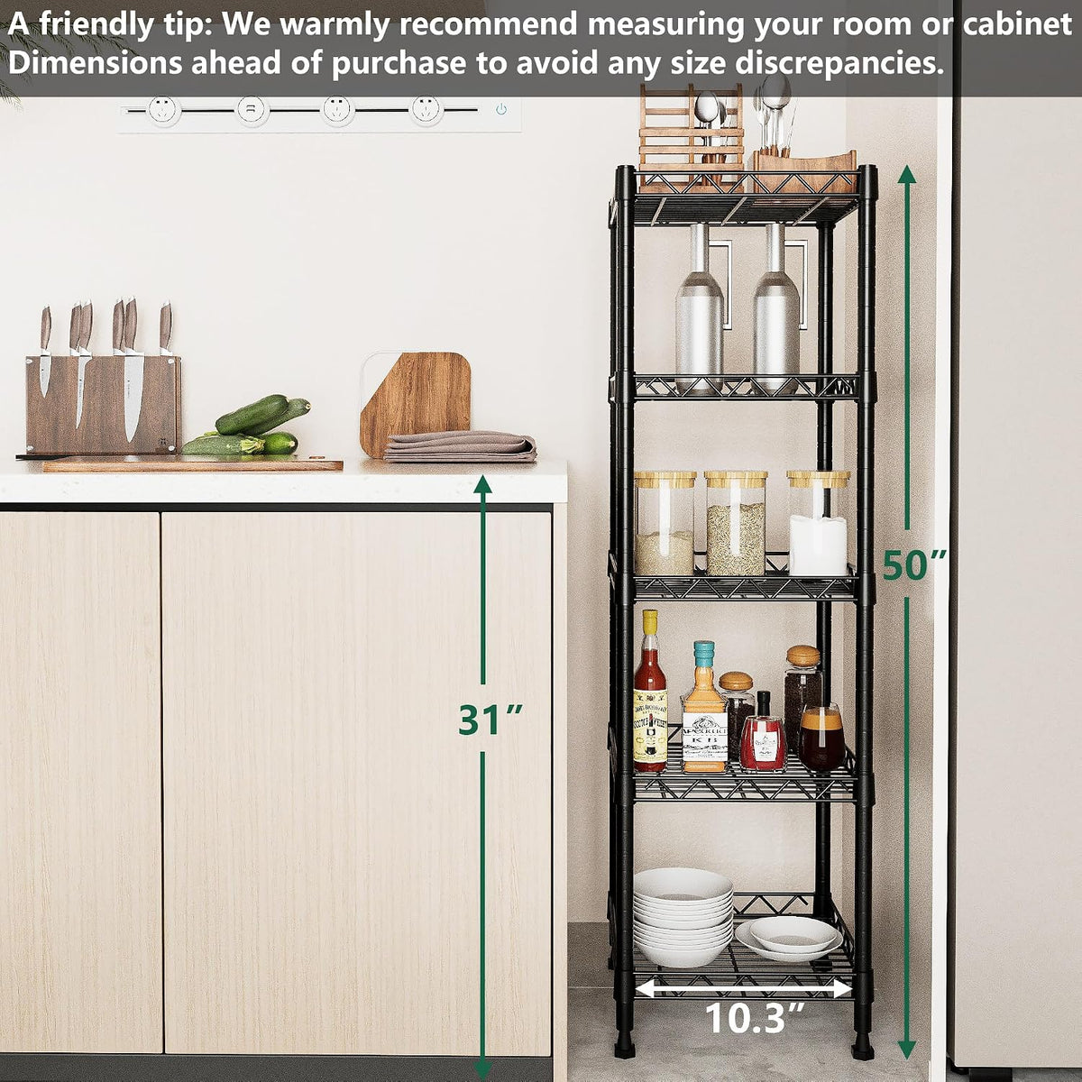 GIOTORENT 5 Tier Standing Shelving Metal Units, Adjustable Height Wire
