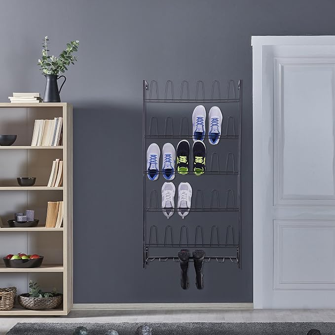 MyGift Modern Matte Black Metal Hanging Shoe Rack - Image 2