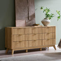 T4TREAM 63" Wide Fluted 9 Drawer Dresser for Bedroom, Natural Oak