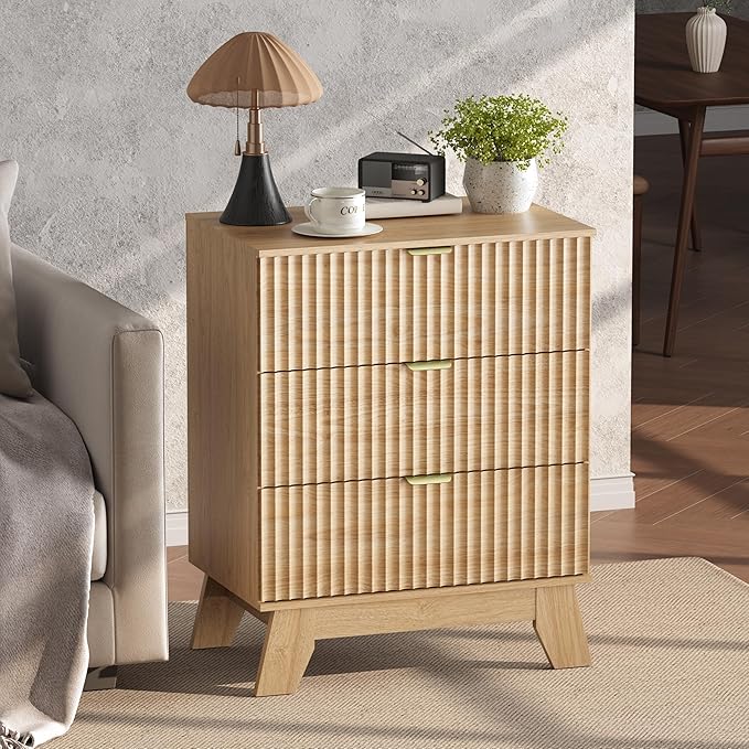Night Stand Set 2, Bedside Table & End Table, Mid Century Modern Fluted Wood - Image 5