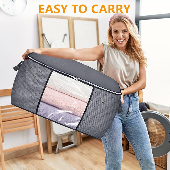 10 Pack Clothes Storage Bags, 90L Large Blanket Storage Bag Comforter Storage - Image 6