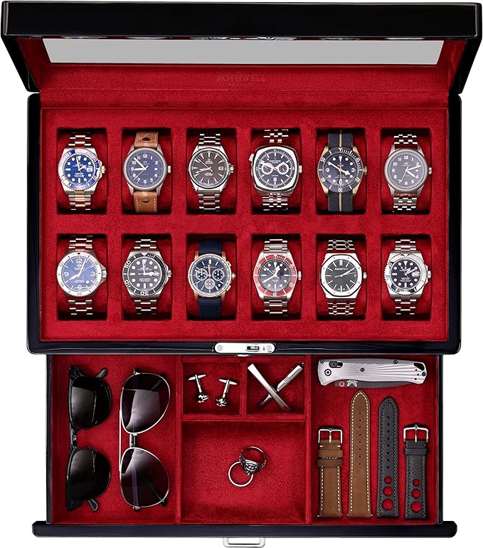 ROTHWELL 12-Slot Piano Black Watch Box by RothwellSanFrancisco