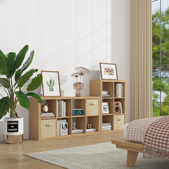 furtble Bookshelf with Storage Bins, 8-Cube Storage Organizer, Modern Wood Open - Image 2