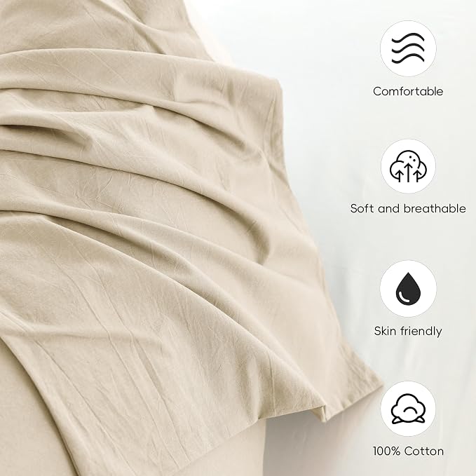 MooMee Bedding Pillowcases Pack of 4 100% Washed Cotton Linen Like Textured - Image 5