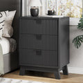 Fluted Nightstand with 3 Storage Drawers, Mid Century Modern Wooden Side Table by Xixini