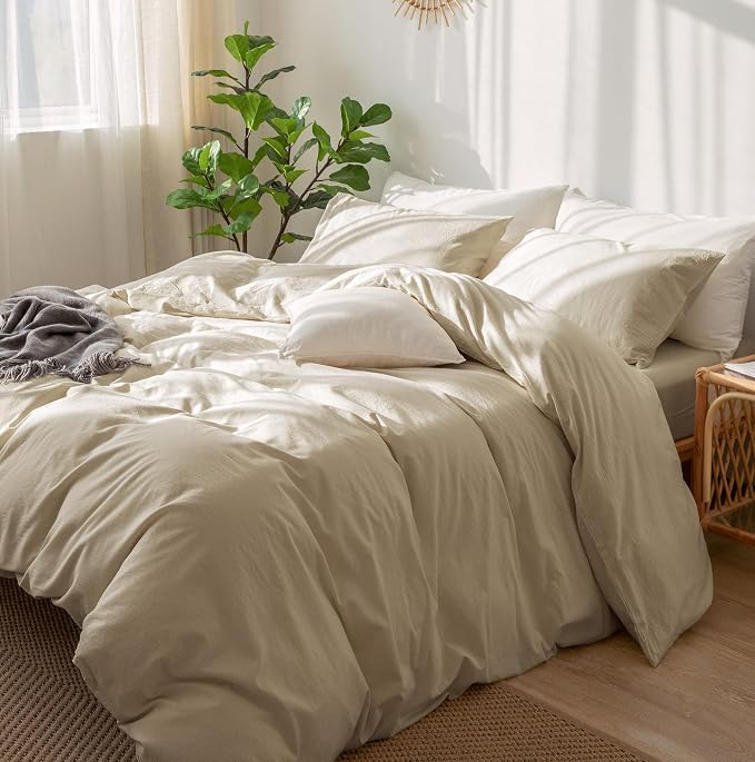 MooMee Bedding Pillowcases Pack of 2 100% Washed Cotton Linen Like Textured - Image 5