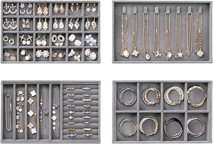 Velvet Jewelry Drawer Organizer Trays – Grey Stackable Jewelry Storage Inserts by pickpiff
