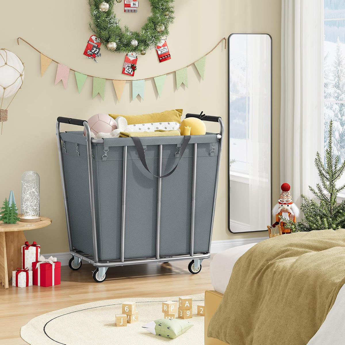 Hoctieon Large Laundry Cart with Wheels, 400L Heavy Duty Laundry