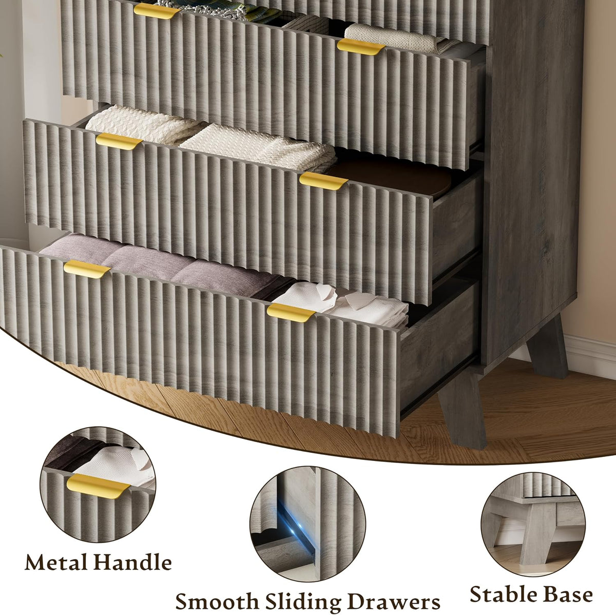 BORNOON 46" Tall Dresser for Bedroom, 6-Drawer Fluted Chest of