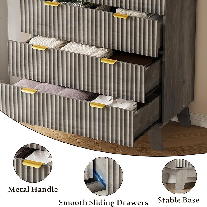 46" Tall Dresser for Bedroom, 6-Drawer Fluted Chest of Drawers, Modern Wood - Image 5