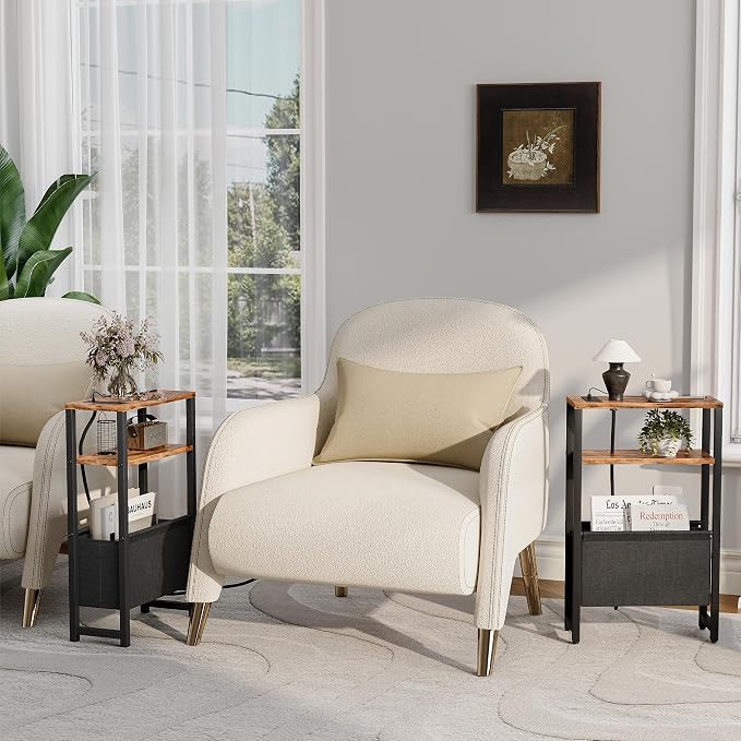 Narrow Side Table with Charging Station Slim End Table Sofa with Magazine Rack - Image 8