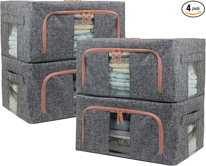 Linen Clothes Storage Bins, 2 Opening Ways Fabric Visible Lidded Storage Box by Fordonral