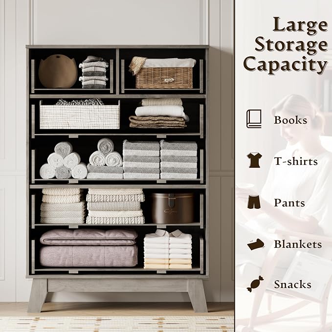 46" Tall Dresser for Bedroom, 6-Drawer Fluted Chest of Drawers, Modern Wood - Image 4