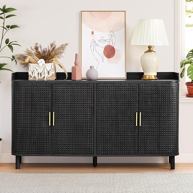 ORRD 4 Doors Storage Cabinet, 2 Tier Wooden Storage Organizer Cabinet - Image 3
