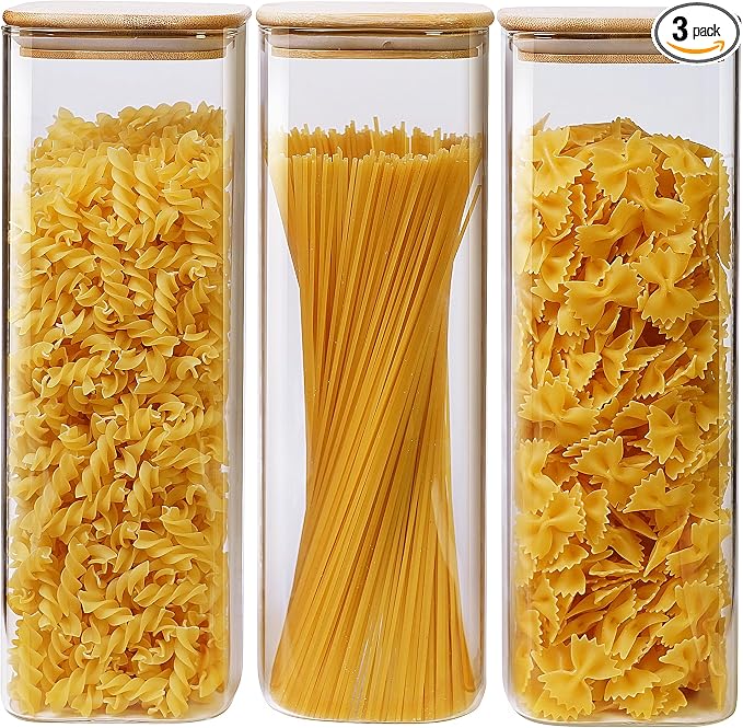 Square Glass Jars with Bamboo Lids 79 FL OZ, Glass Canisters with Airtight Lid by HomArtist