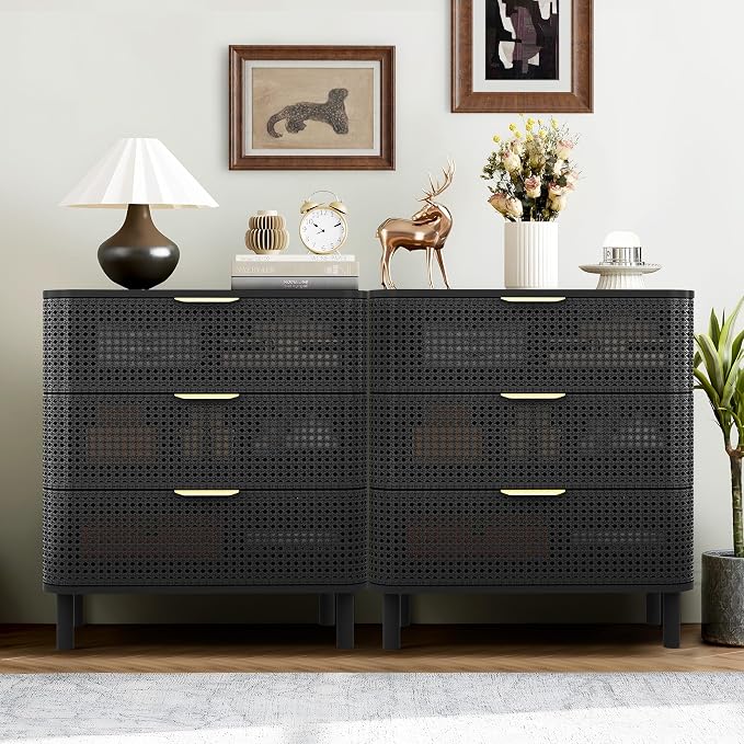 ORRD 3 Drawer Dresser, Modern Iron Rattan Cabinet Dresser - Image 8