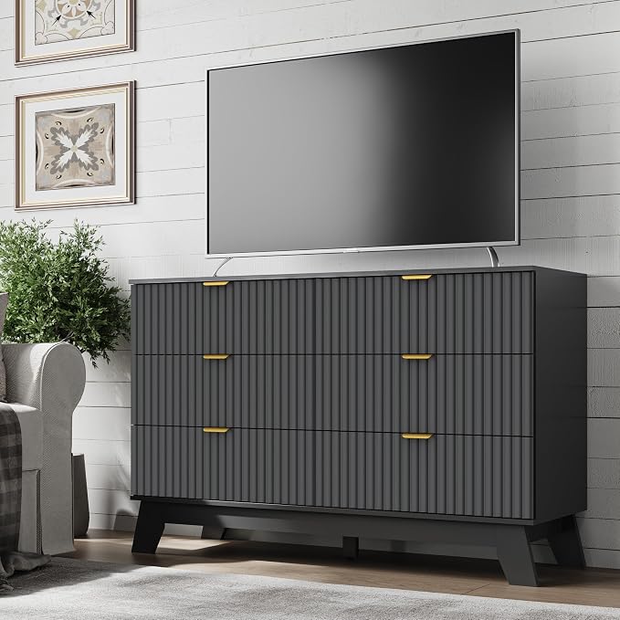 Fluted 6 Drawer Dresser, 47.2" Wide Modern Boho Chest of Drawers, Wooden - Image 5