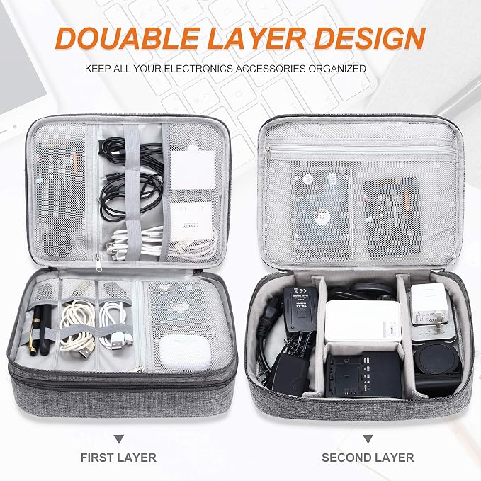 SELLYFELLY Electronic Bag Travel Cable Accessories Bag Waterproof Double Layer - Image 3
