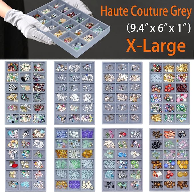 X-Large Jewelrys Tray for Drawer 8 Pack Earring Organizer Stackable Velvet - Image 2
