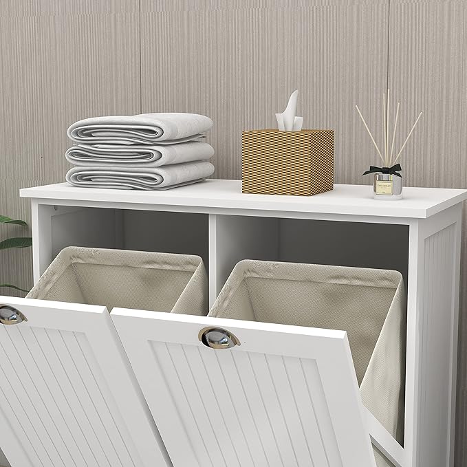 Tilt Out Laundry Hamper with Removable Basket, Hidden Laundry Hamper, Wood - Image 5