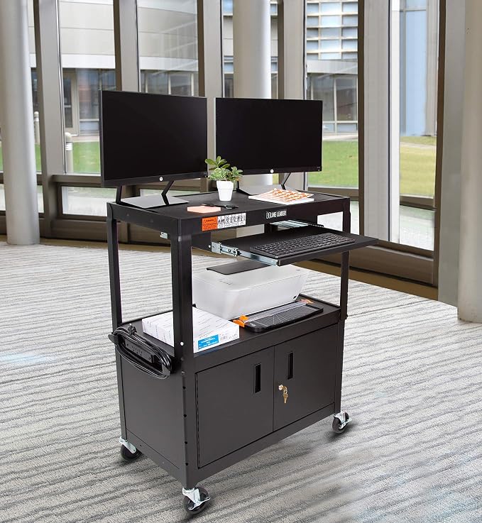 Line Leader Large AV Cart with Locking Cabinet | Height Adjustable Utility Cart - Image 6