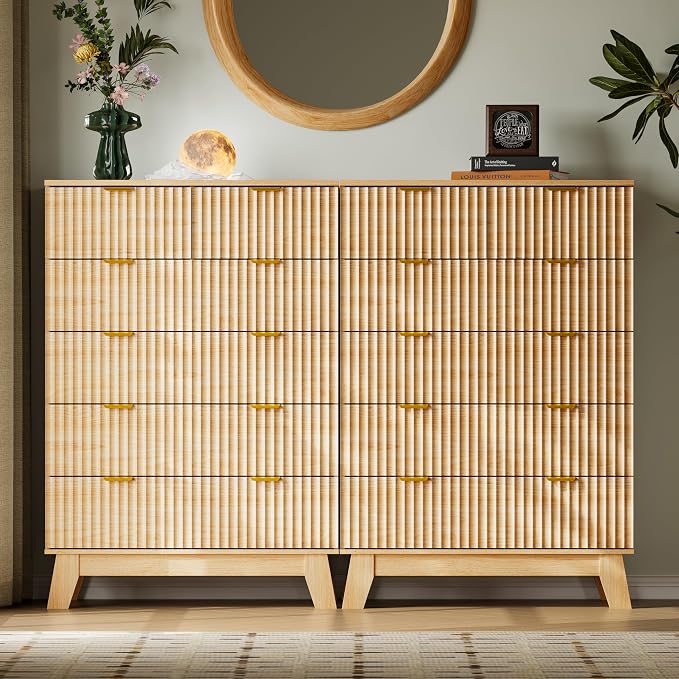 46" Tall Dresser for Bedroom, 6-Drawer Fluted Chest of Drawers, Modern Wood - Image 7