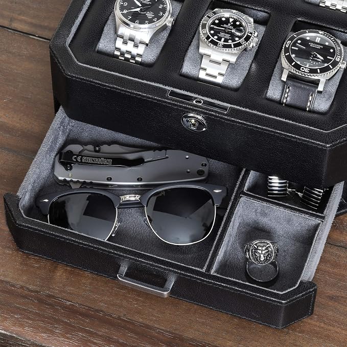 ROTHWELL Gift Set 6 Slot Leather Watch Box and 2 Watch Travel Case - Image 7