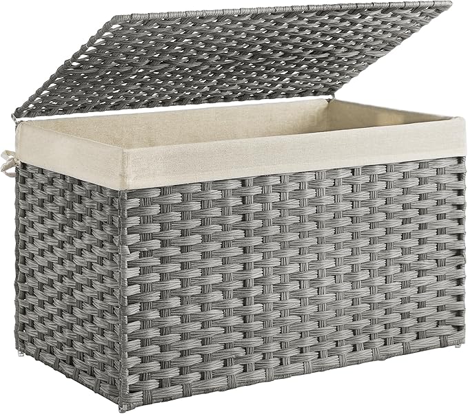 SONGMICS Storage Basket with Lid, Woven Blanket Storage Bin with Handles by SONGMICSbySONGMICSHOME