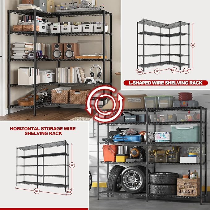 REIBII 5 Tier Wire Shelving Storage Shelves Loads 1430LBS, 2 Pack - Image 8