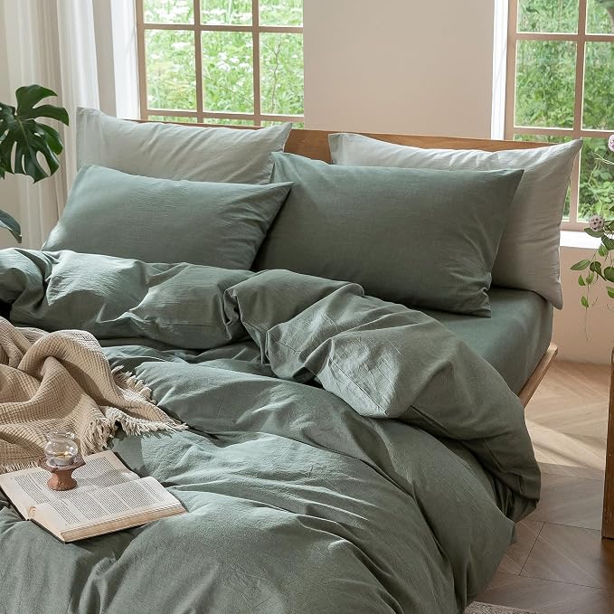 MooMee Bedding Pillowcases Pack of 2 100% Washed Cotton Linen Like Textured - Image 5