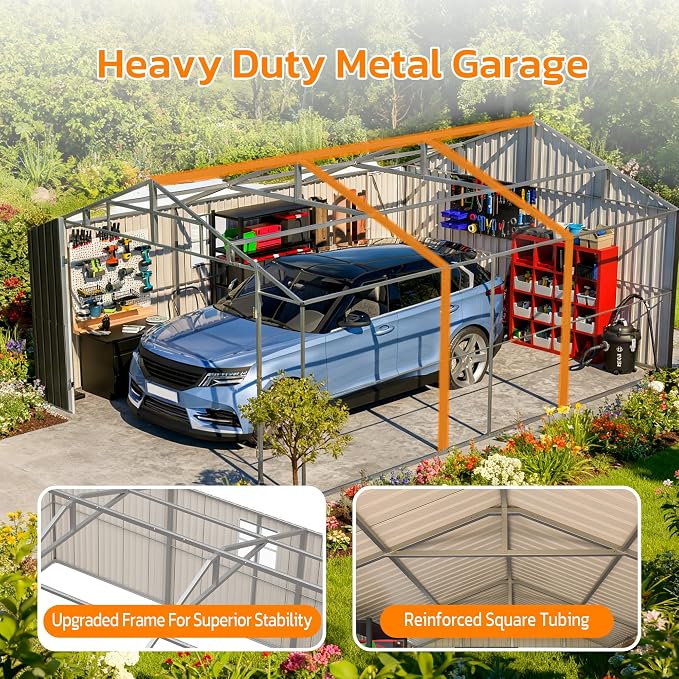 12x20 FT Heavy Duty Metal Garage Shed, Extra Large Outdoor Storage Building - Image 4