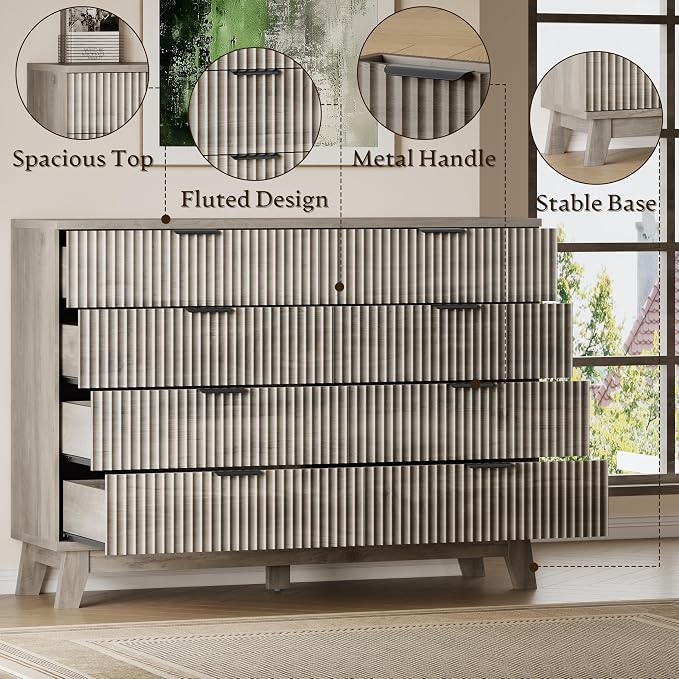 53" Tall Dresser for Bedroom, 8-Drawer Fluted Chest of Drawers, Modern Wood - Image 5