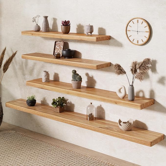 Fun Memories 55 Inch Wood Floating Shelves, Natural Elm Wood Floating Shelf - Image 5