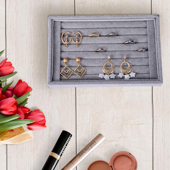 Valyria Velvet 7 Slots Ring Earrings Trays Showcase Display Jewelry Organizer - Image 5