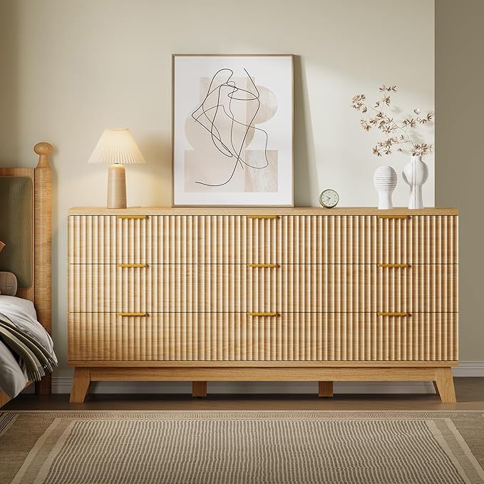 63" Long Dresser for Bedroom, 9-Drawer Fluted Dresser, Extra-Wide Wood Chest of - Image 4