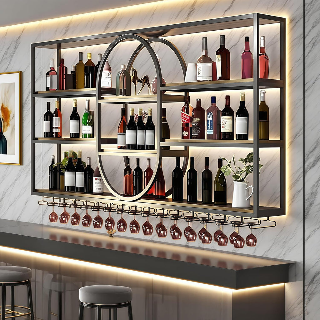 71IN Large Wall Mount Wine Rack, Metal 4 Tier Hanging Bottle Holder