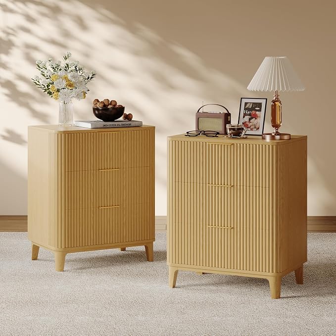 3 Drawer Fluted Dresser for Bedroom Set of 2, Modern Curved Closet Dressers - Image 3