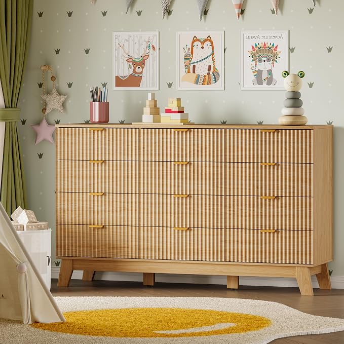 57" Wide Dresser for Bedroom, 12-Drawer Fluted Dresser - Image 7