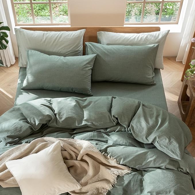 MooMee Bedding Pillowcases Pack of 2 100% Washed Cotton Linen Like Textured - Image 3