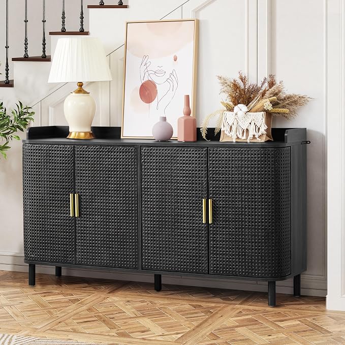 ORRD 4 Doors Storage Cabinet, 2 Tier Wooden Storage Organizer Cabinet - Image 7