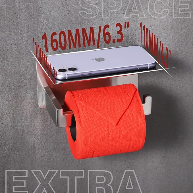 LANC Toilet Paper Holder with Shelf Brushed Nickel Toilet Tissue Roll Holder - Image 6